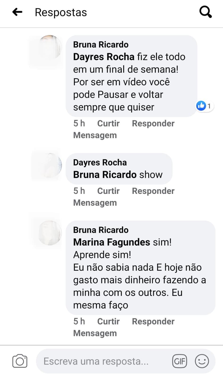 Depoimento de aluna elogiando o curso